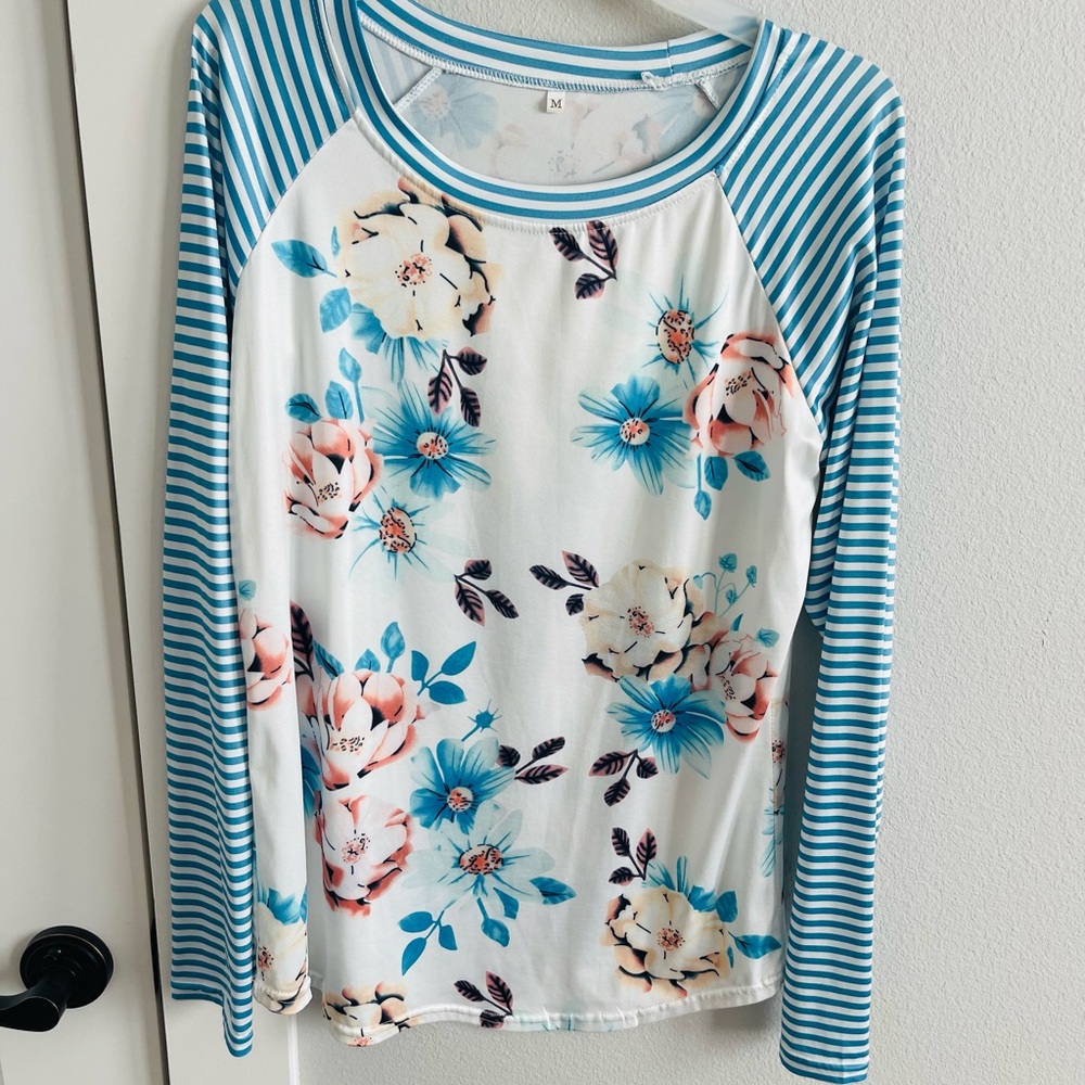 Floral and Striped Long Sleeve Top